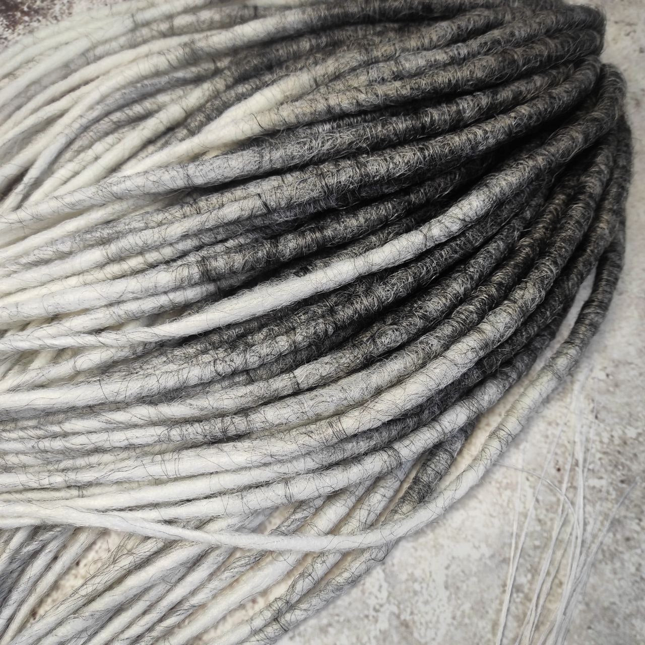 Dark Grey to White Smooth Ombre Synthetic Dreads