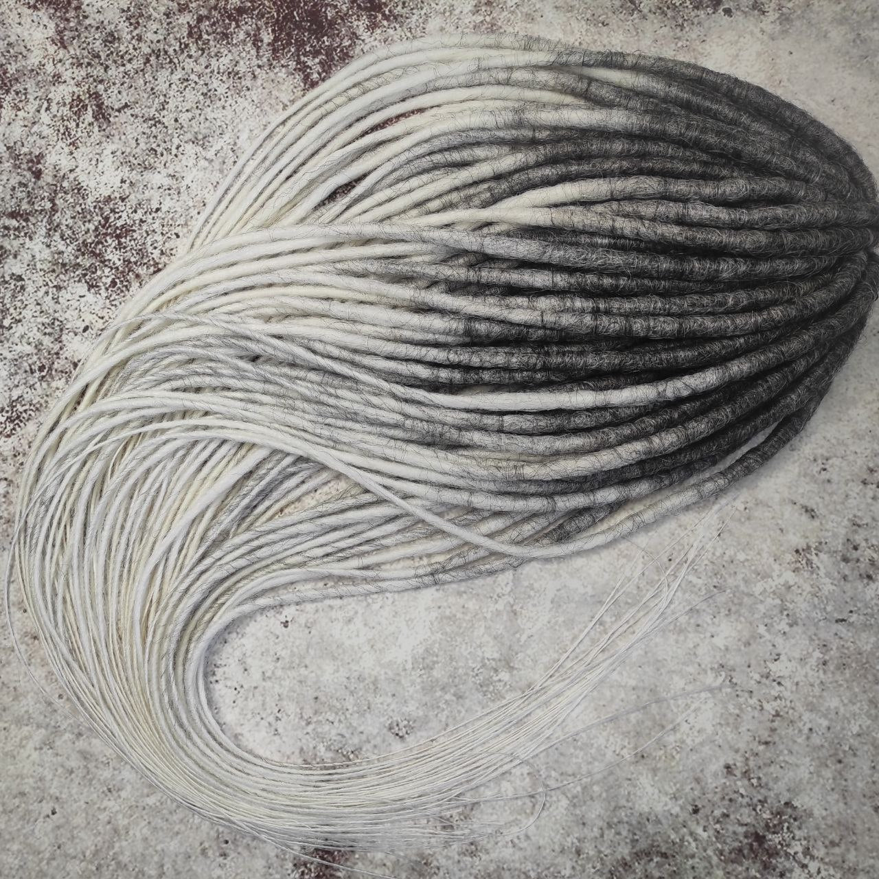 Dark Grey to White Smooth Ombre Synthetic Dreads