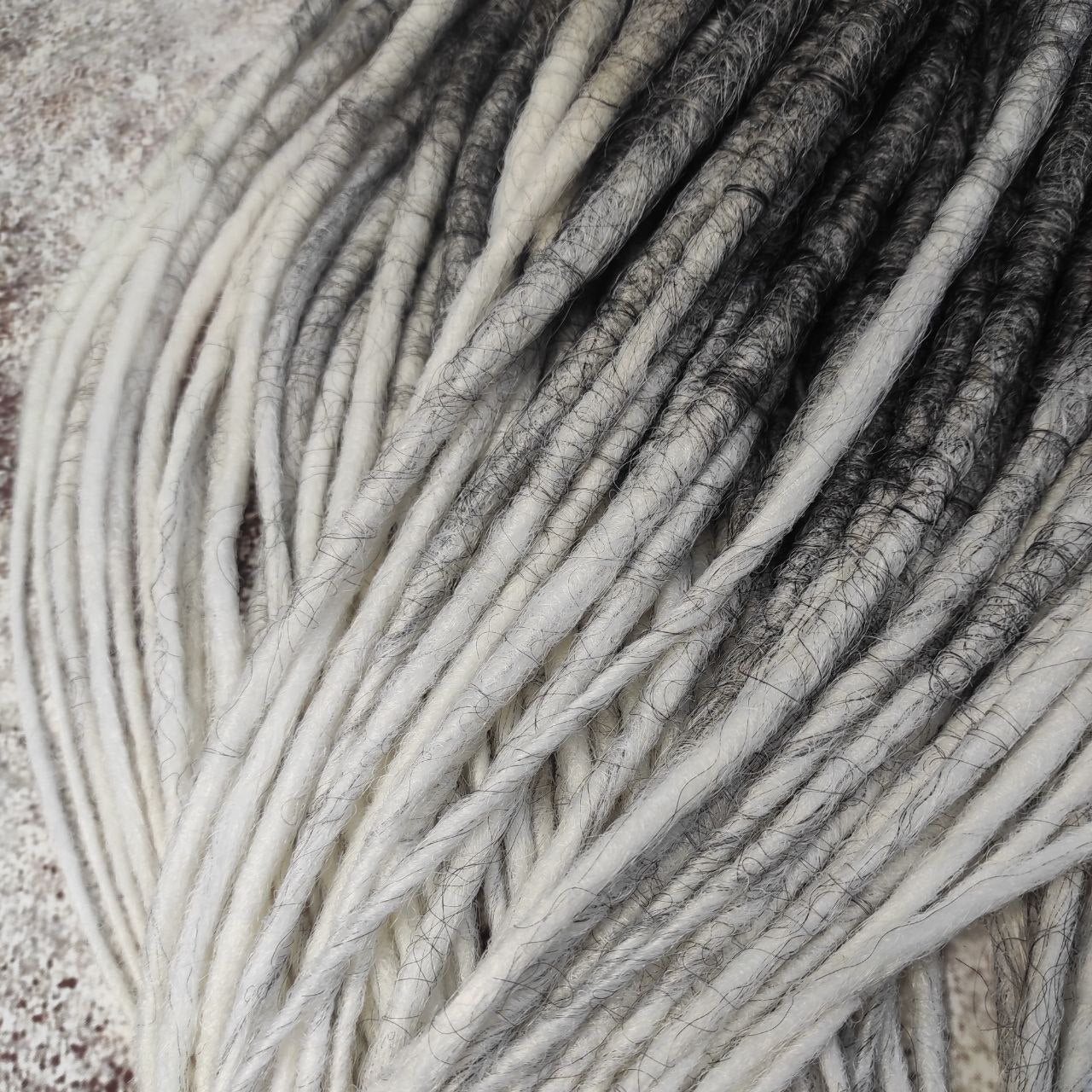 Dark Grey to White Smooth Ombre Synthetic Dreads
