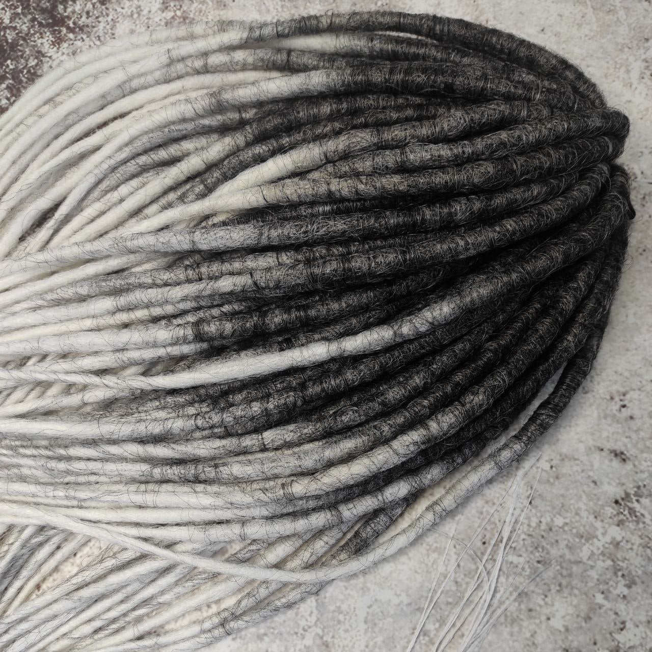 Dark Grey to White Smooth Ombre Synthetic Dreads