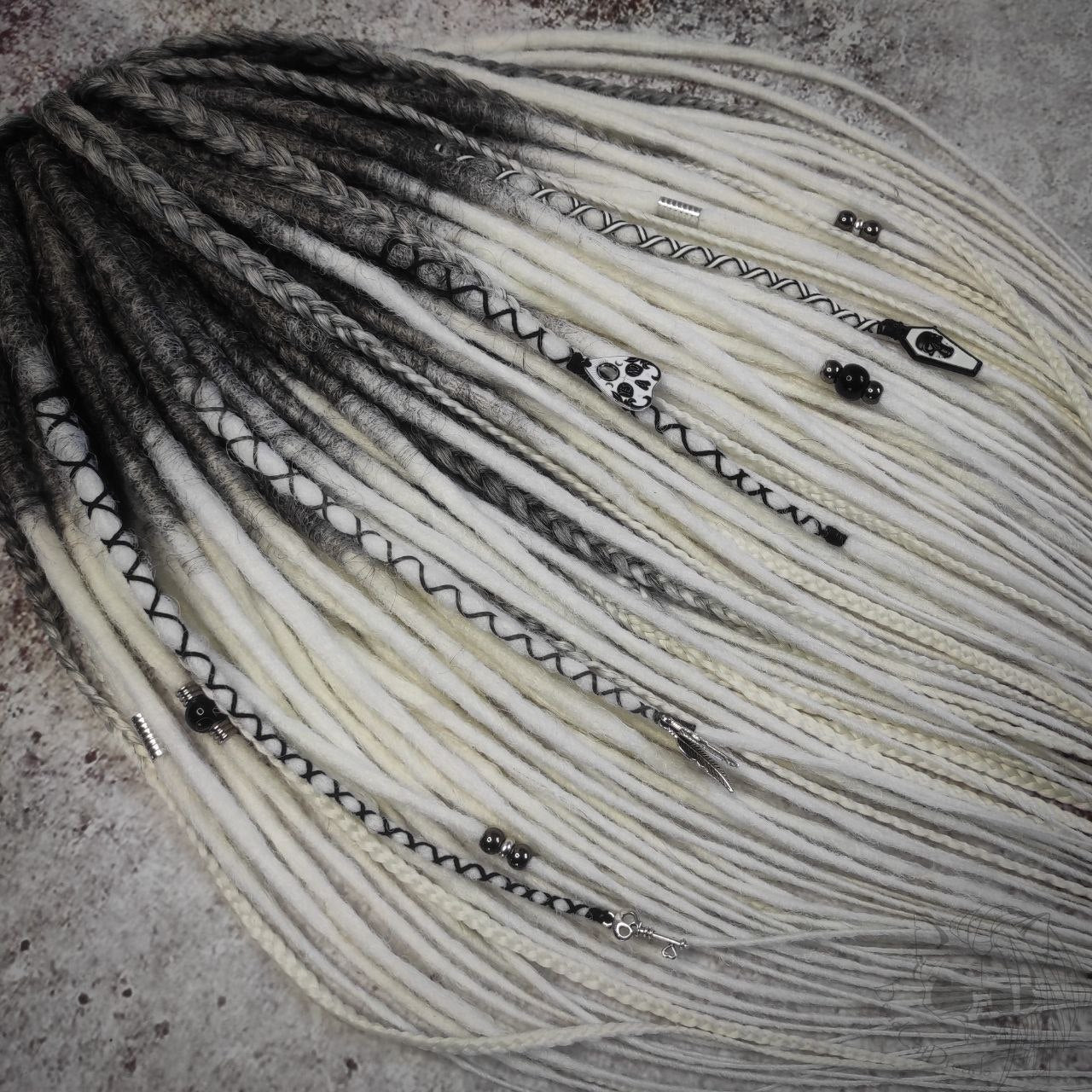 Goth Style Black Gray White Dreads with Goth Jewelry