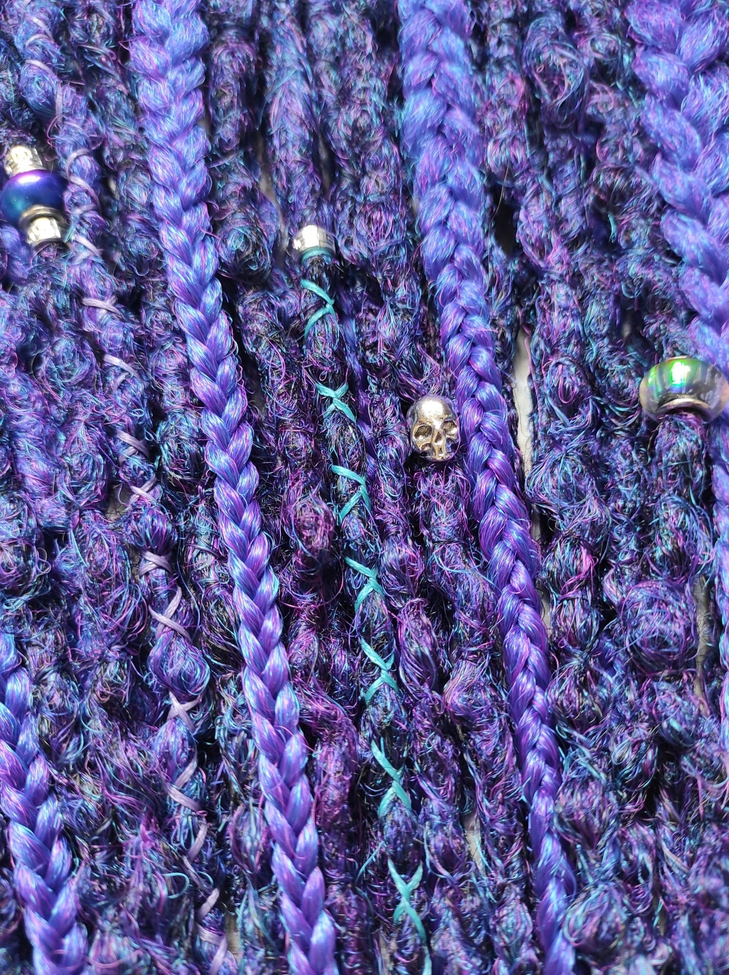 Dark Purple Synthetic Dreads with Braids. Textured DE or SE