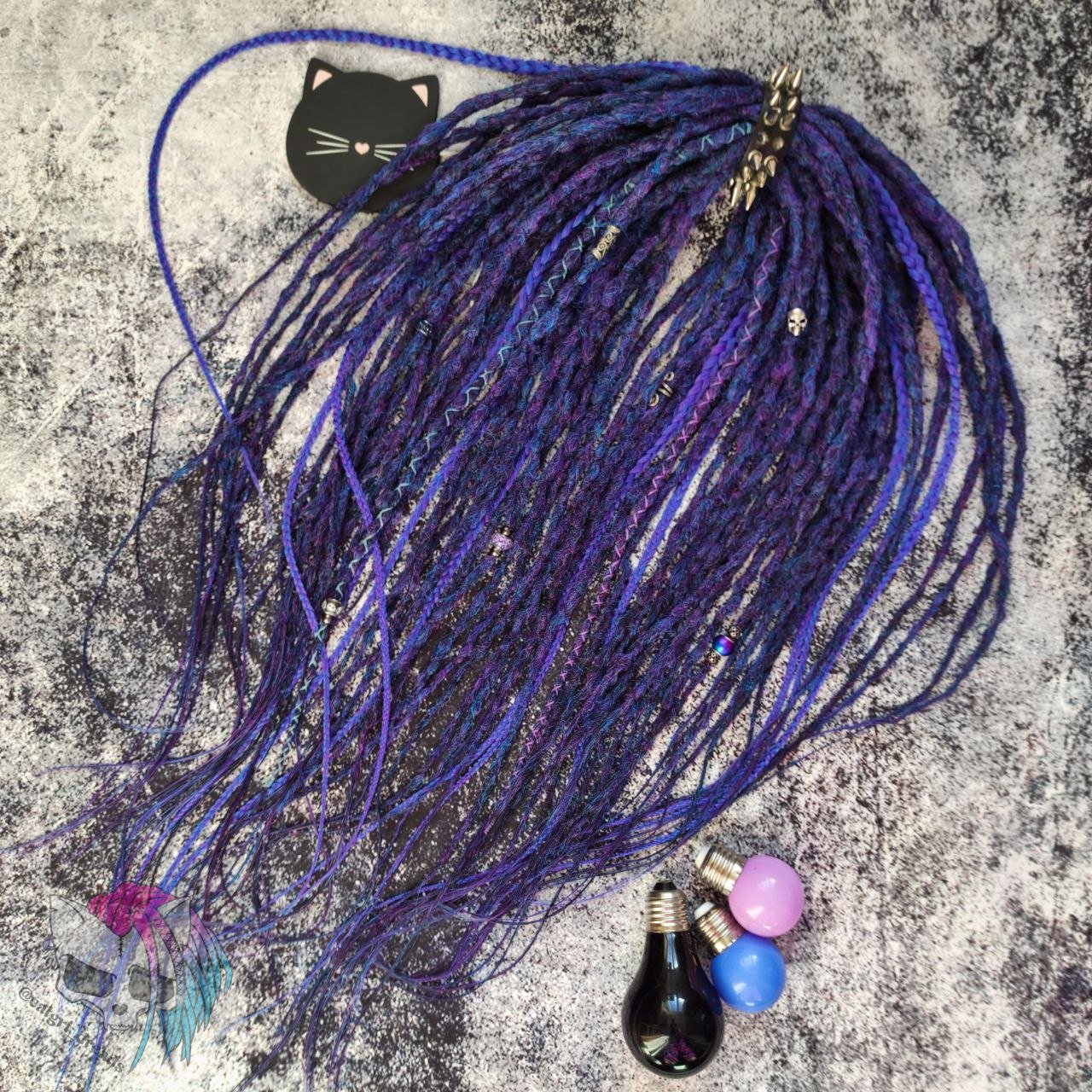 Dark Purple Synthetic Dreads with Braids. Textured DE or SE