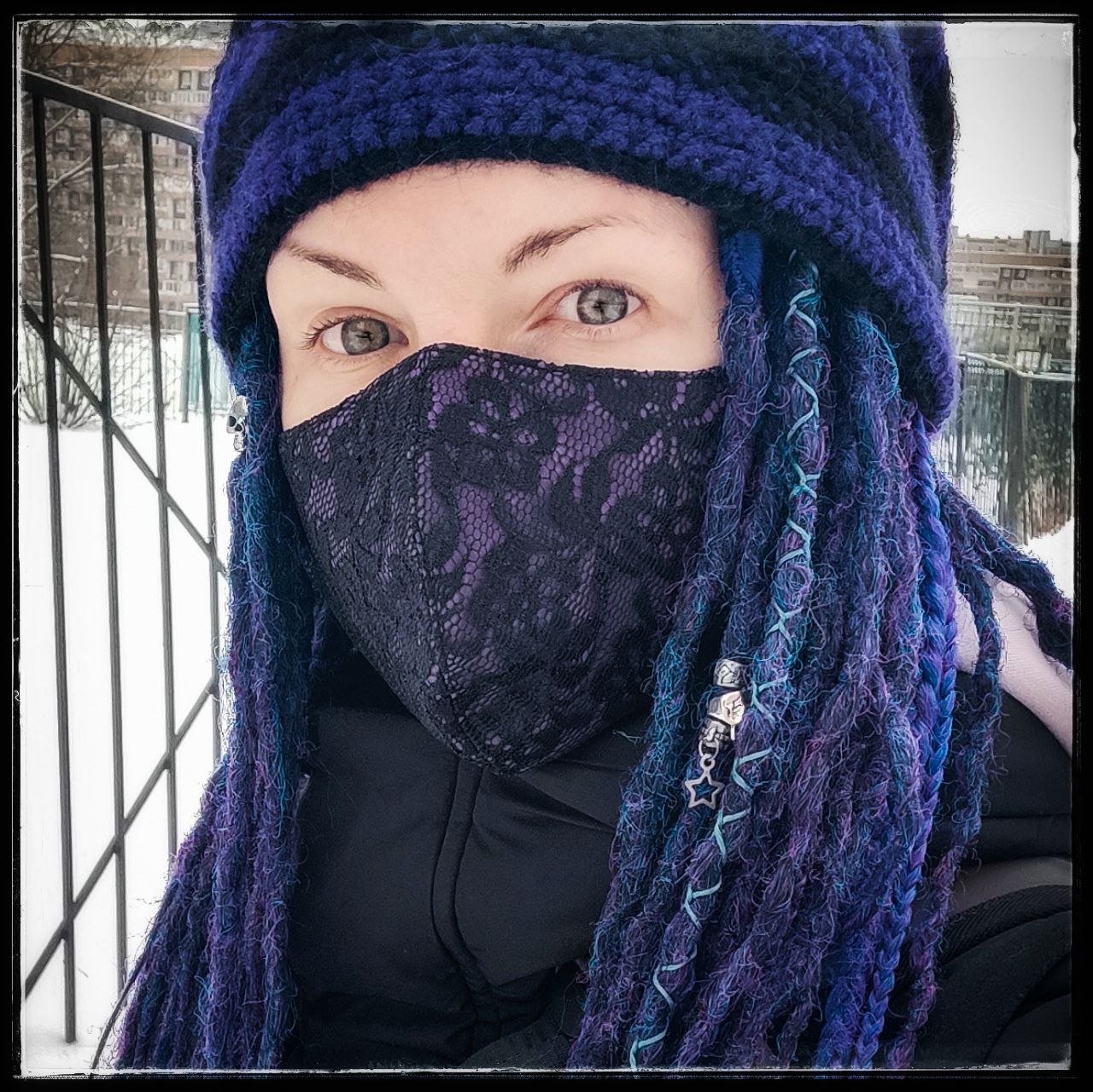 Dark Purple Synthetic Dreads with Braids. Textured DE or SE