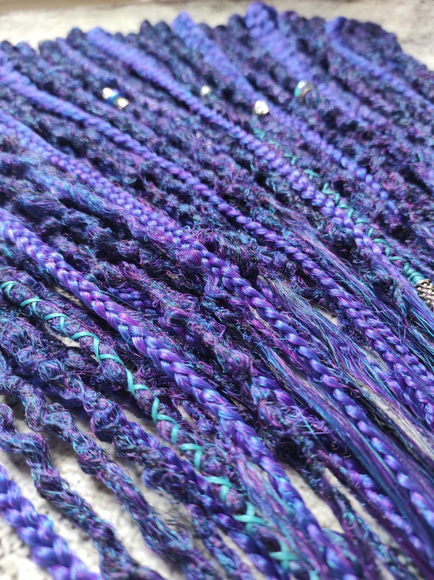 Dark Purple Synthetic Dreads with Braids. Textured DE or SE