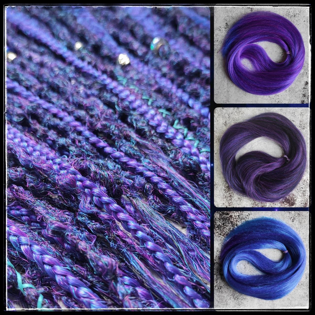 Dark Purple Synthetic Dreads with Braids. Textured DE or SE