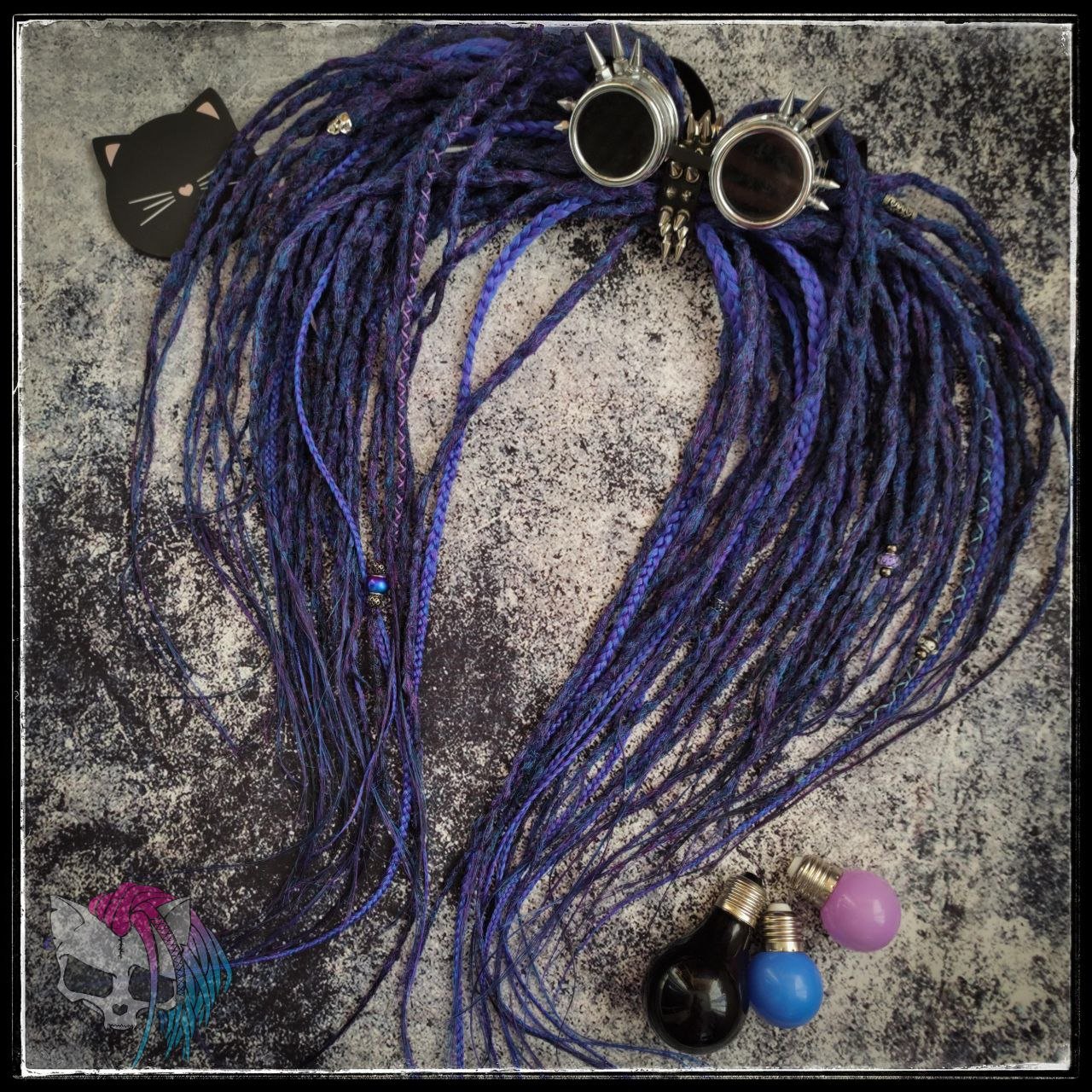 Dark Purple Synthetic Dreads with Braids. Textured DE or SE