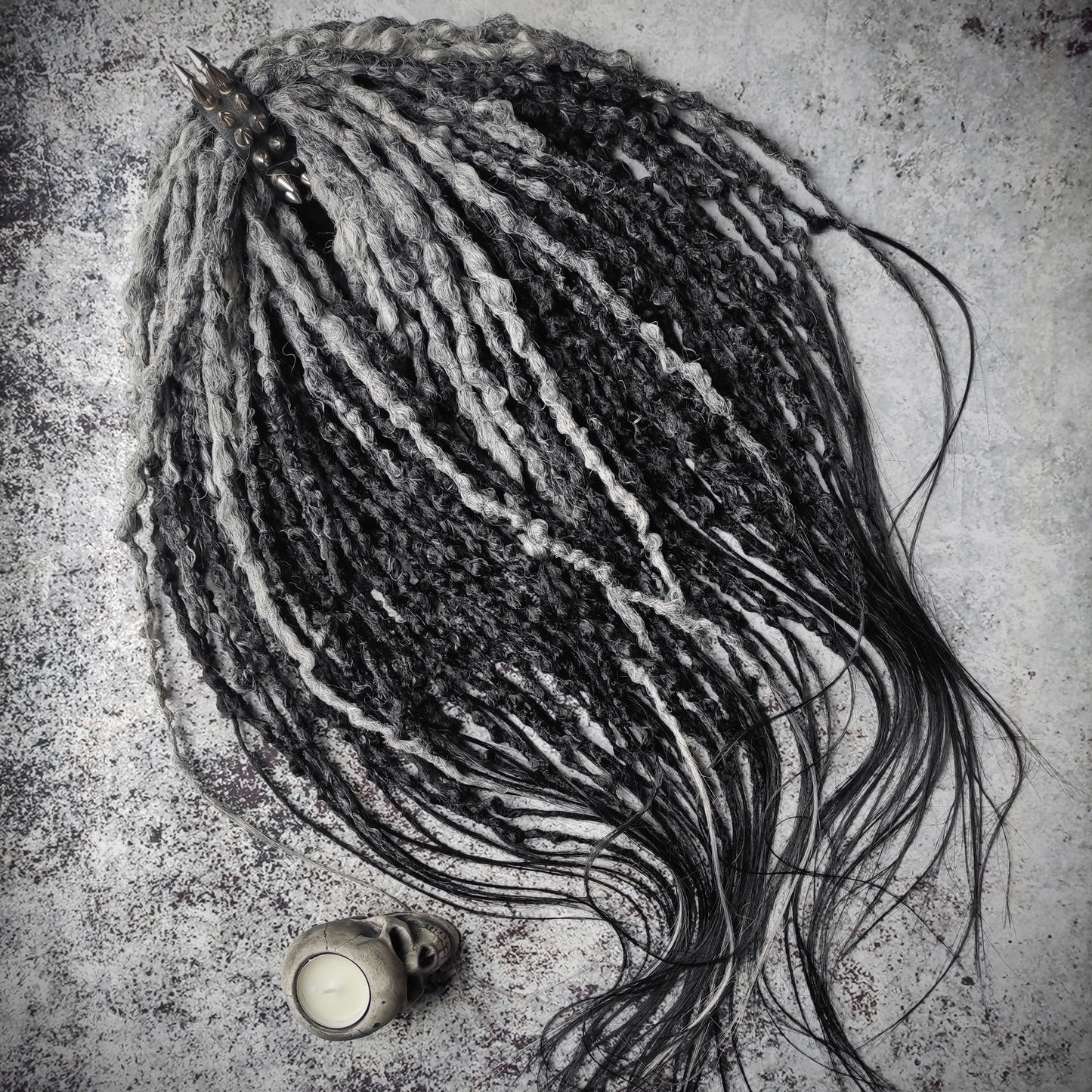 Grey and Black Synthetic Crochet Dreads