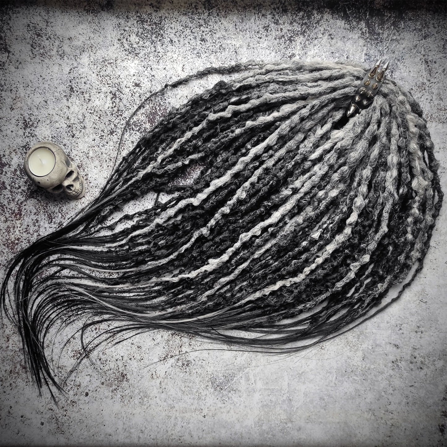 Grey and Black Synthetic Crochet Dreads