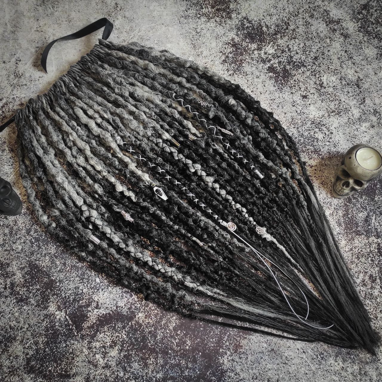 Goth Style Grey to Black Synthetic Dreads textured shape