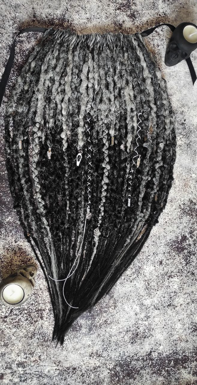 Goth Style Grey to Black Synthetic Dreads textured shape