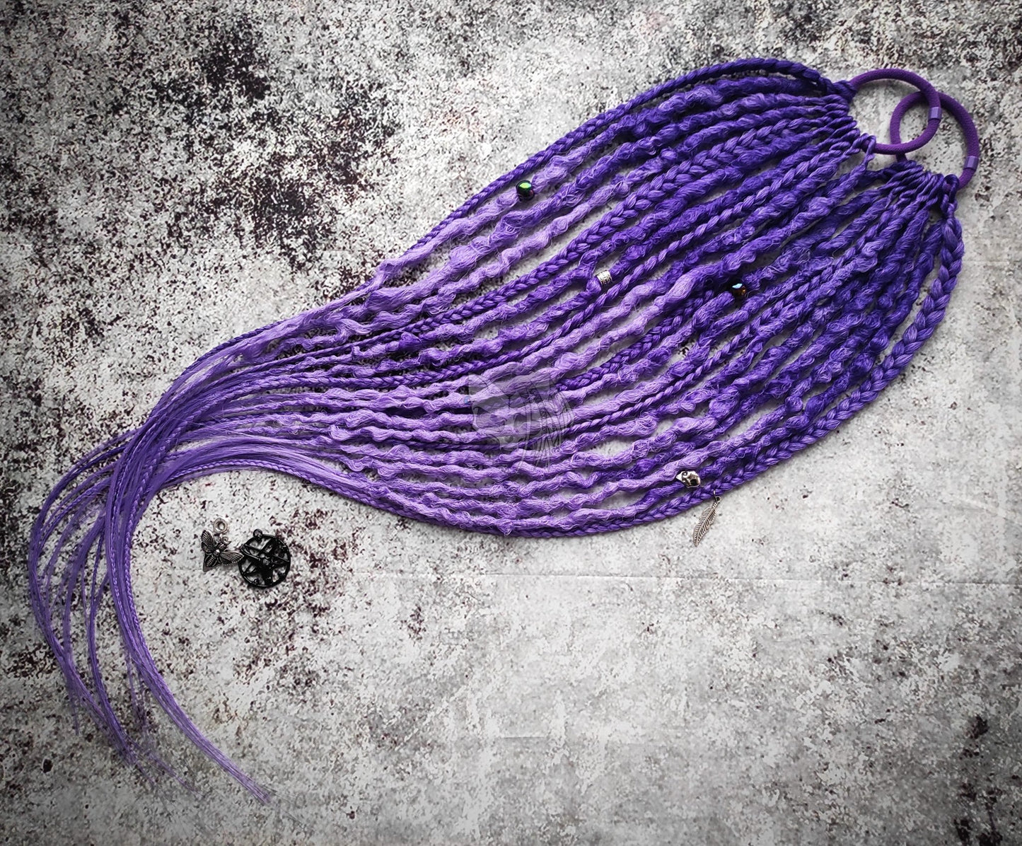 Hair elastic bands with Dreads and Braids. Ombre Purpel to Violet Ponytails