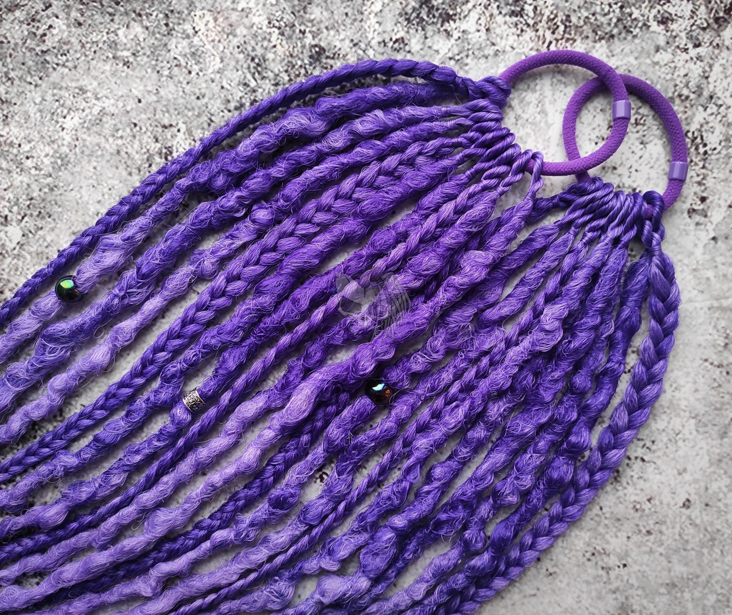Hair elastic bands with Dreads and Braids. Ombre Purpel to Violet Ponytails