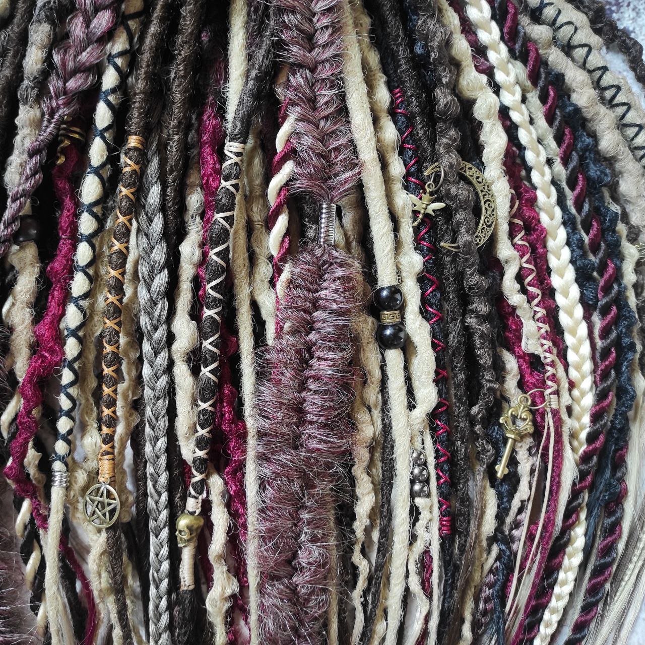 Brown Blond Ombre with Red Synthetic Dreads Witchy Boho Style