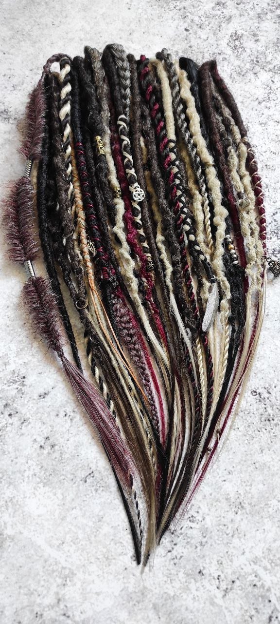 Brown Blond Ombre with Red Synthetic Dreads Witchy Boho Style