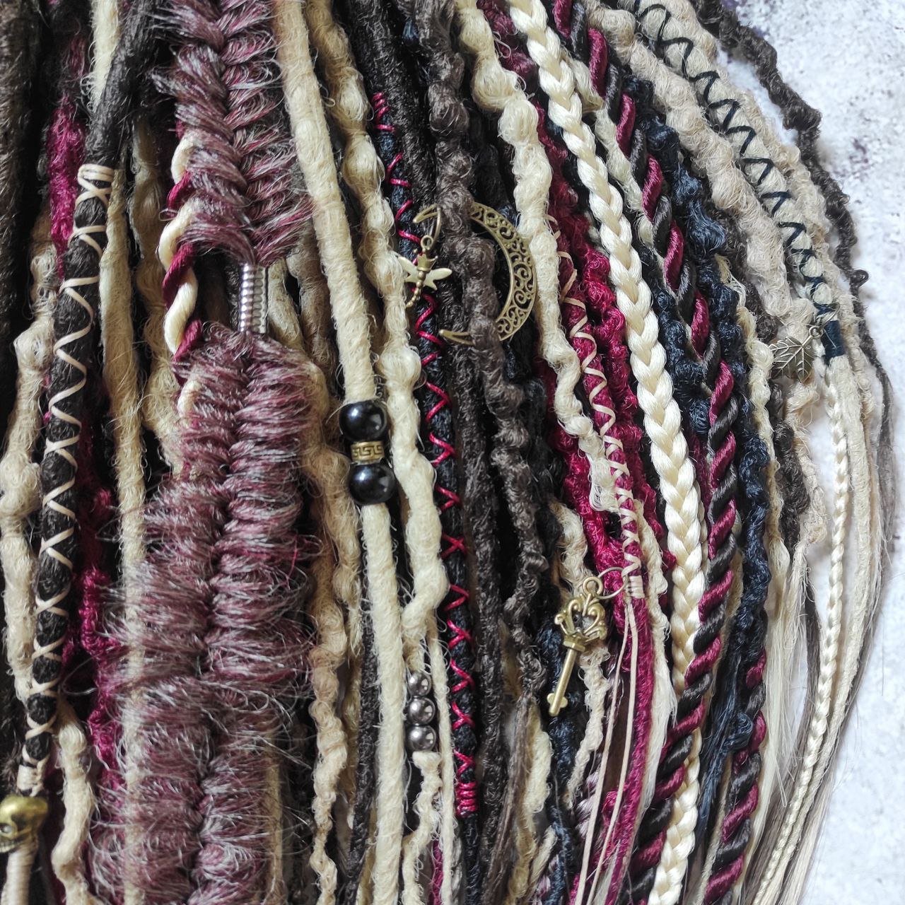 Brown Blond Ombre with Red Synthetic Dreads Witchy Boho Style