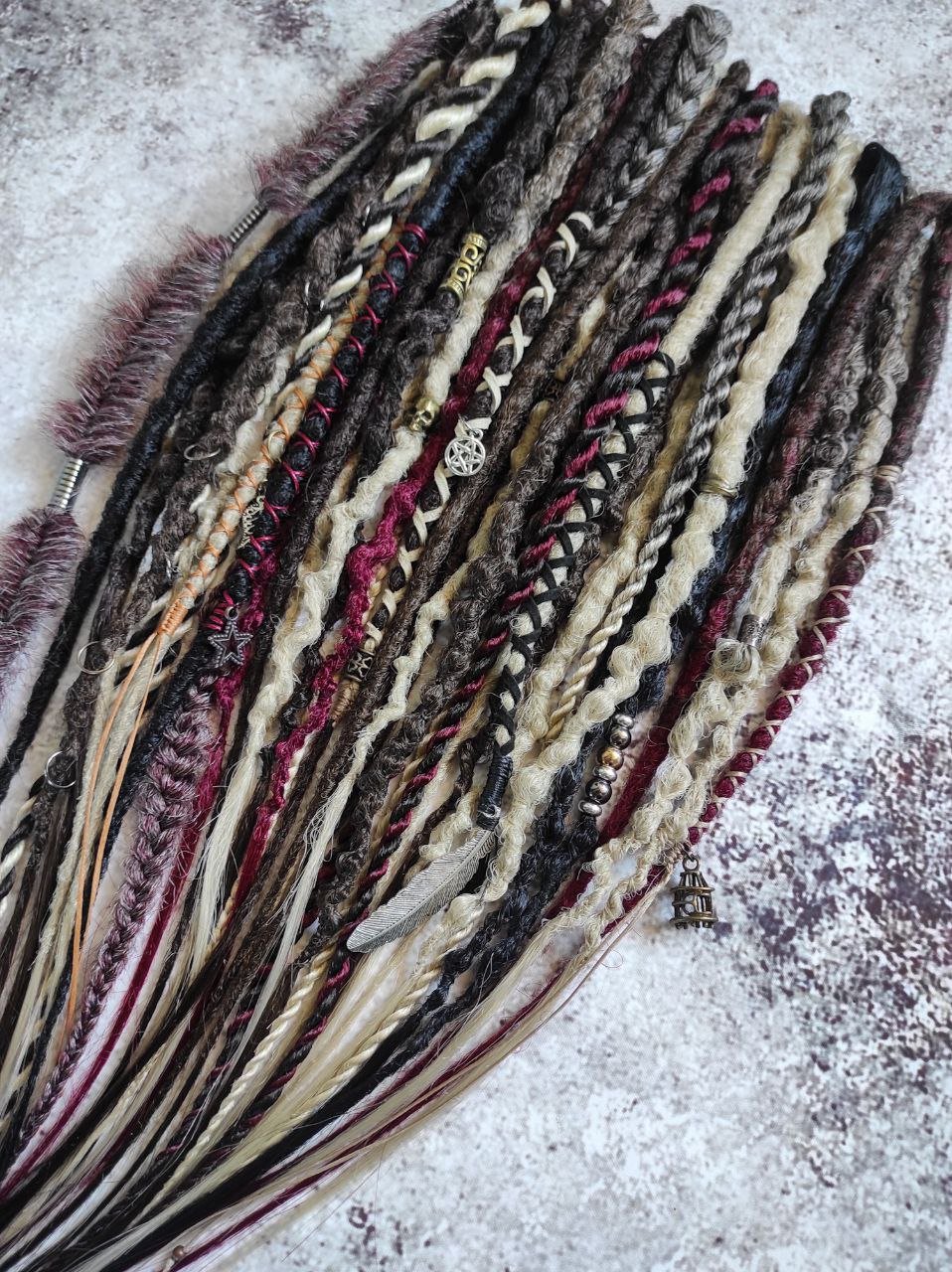 Brown Blond Ombre with Red Synthetic Dreads Witchy Boho Style