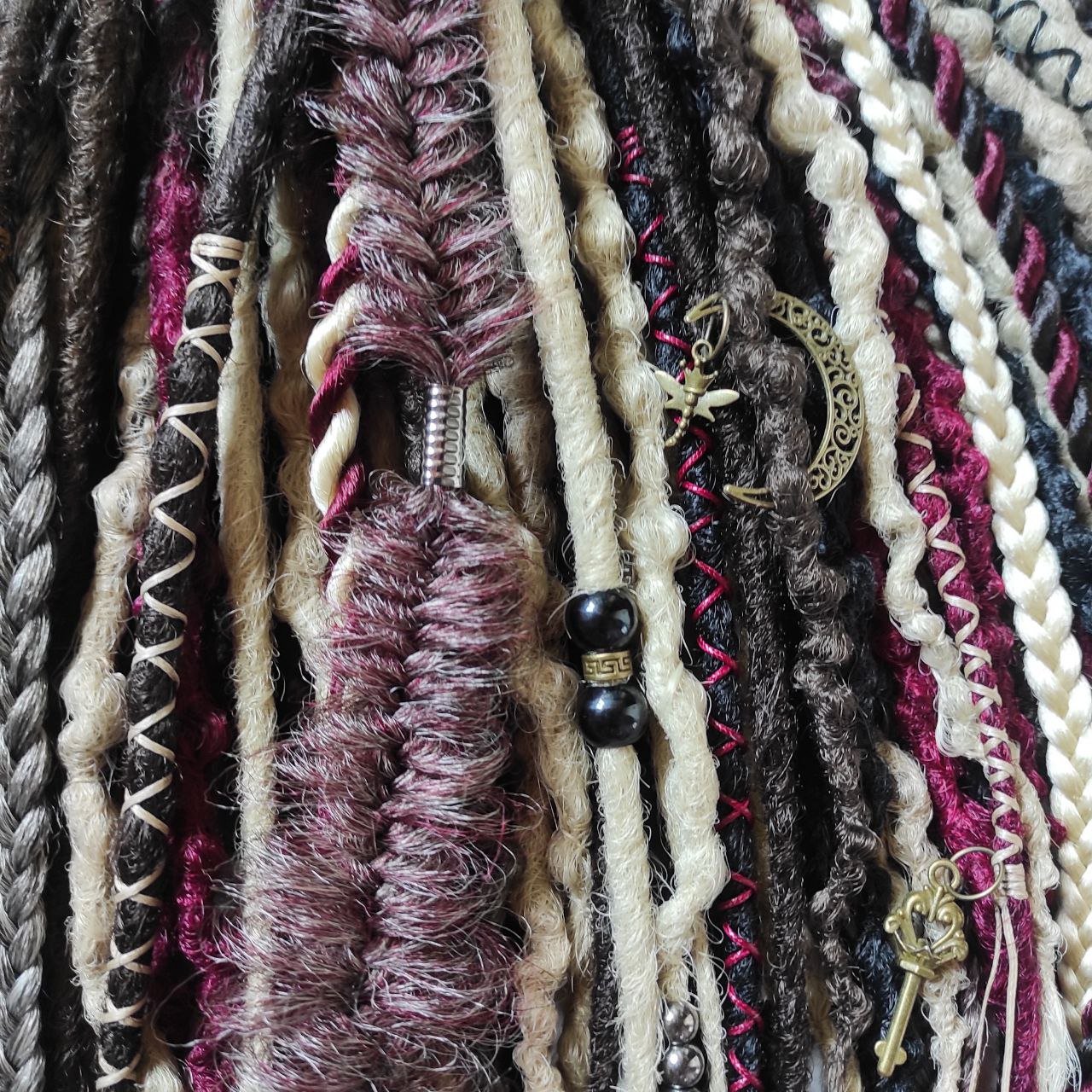 Brown Blond Ombre with Red Synthetic Dreads Witchy Boho Style