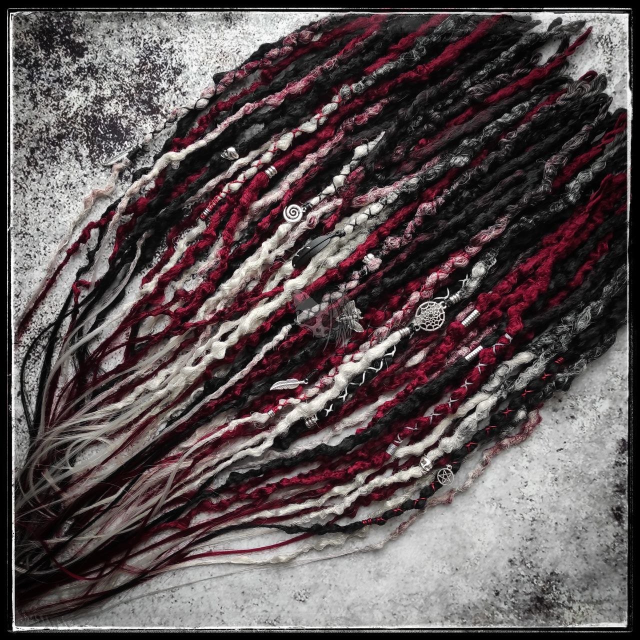 Black Red and Gray Synthetic Dreads