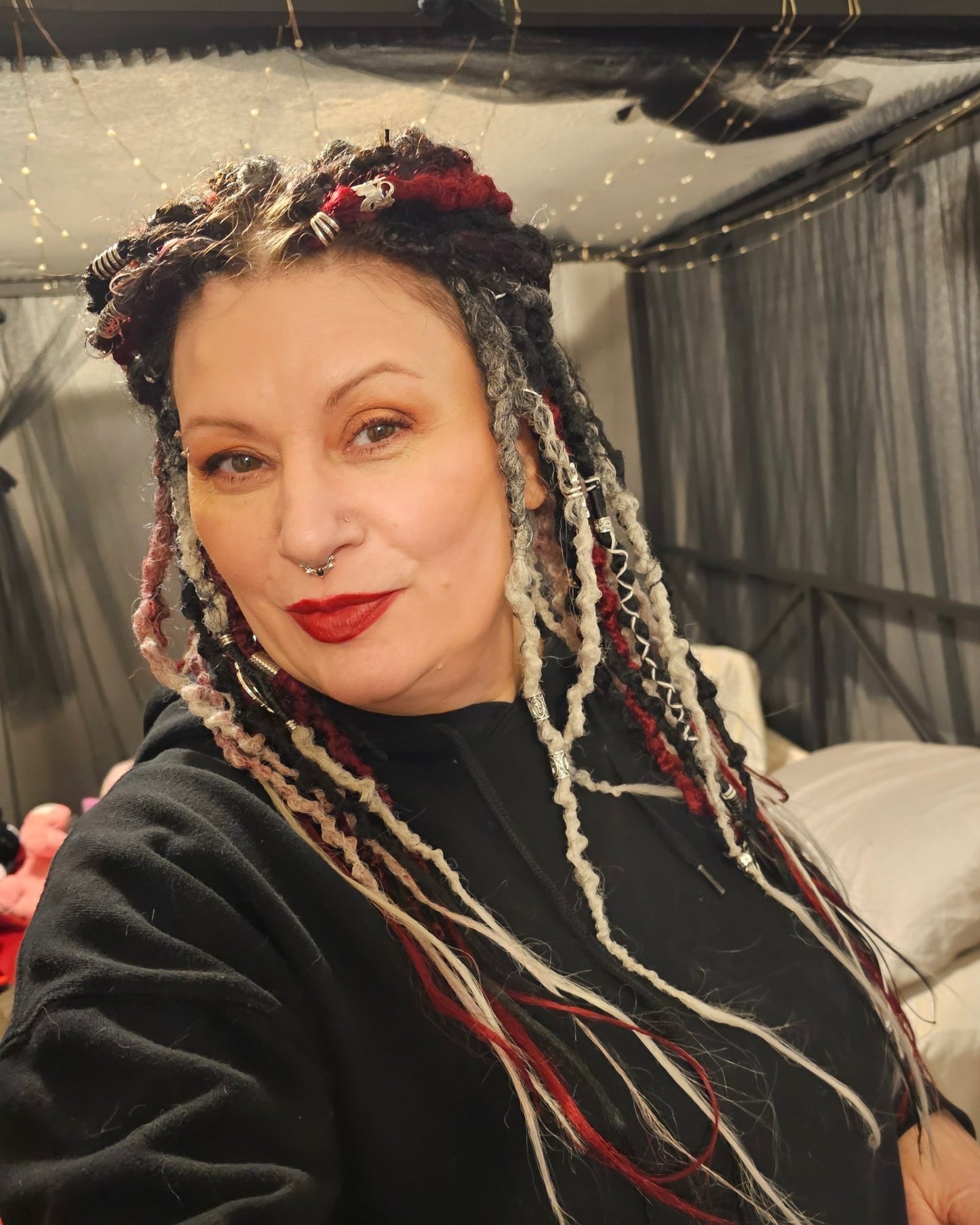 Goth woman with goth style Dreads black red gray