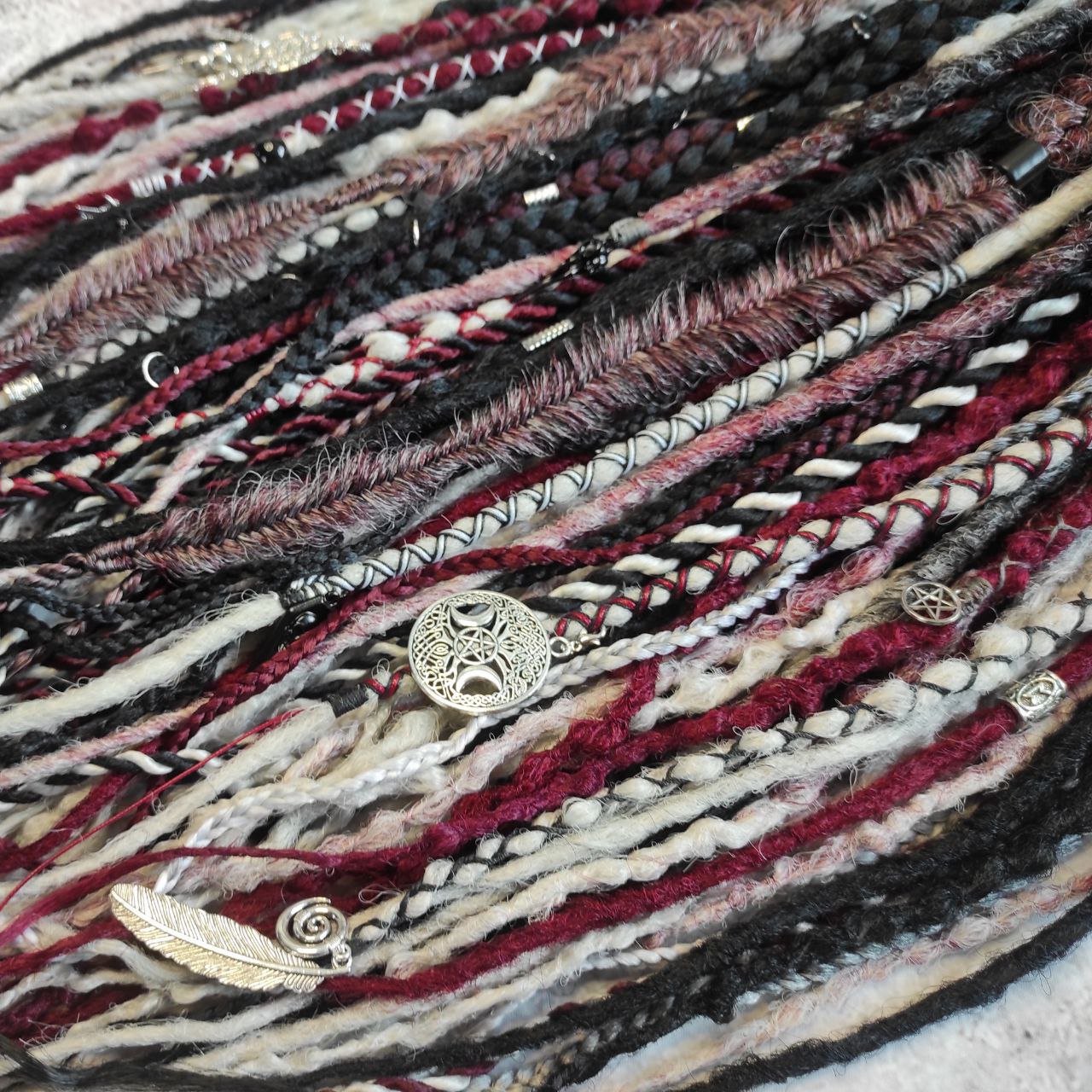 Black Red Grey and Ombre to Red and Grey Synthetic Dreads with Different Braids.