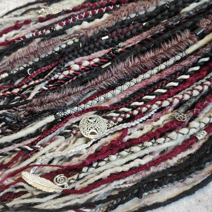 Black Red Grey and Ombre to Red and Grey Synthetic Dreads with Different Braids.