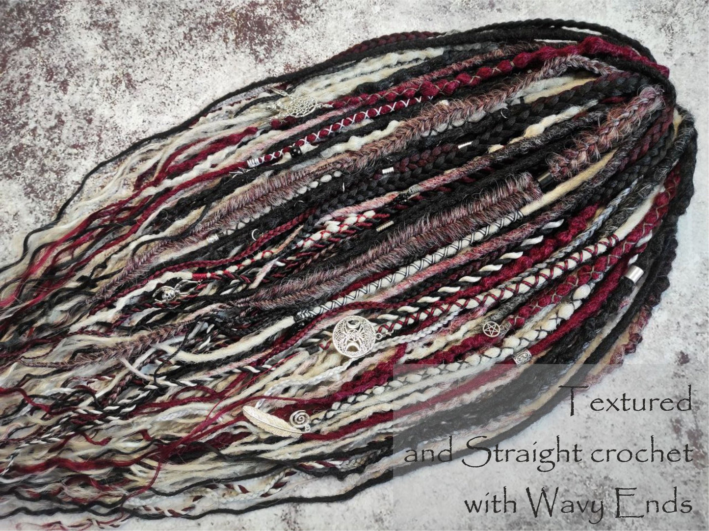 Black Red Grey and Ombre to Red and Grey Synthetic Dreads with Different Braids.