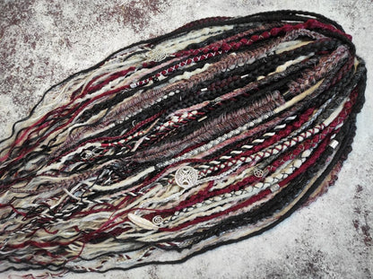 Black Red Grey and Ombre to Red and Grey Synthetic Dreads with Different Braids.