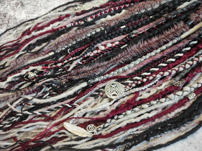 Black Red Grey and Ombre to Red and Grey Synthetic Dreads with Different Braids.