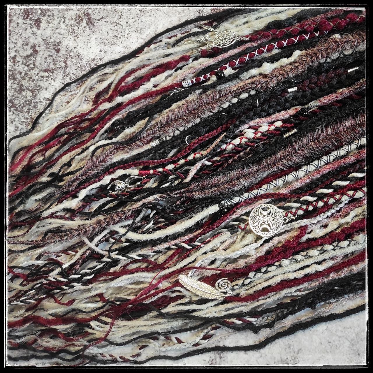 Mixed Textures Dreads Black Red and Grey with Different Braids