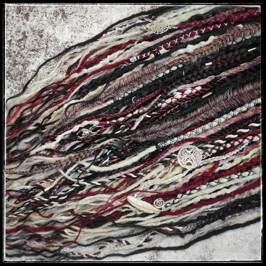 Mixed Textures Dreads Black Red and Grey with Different Braids