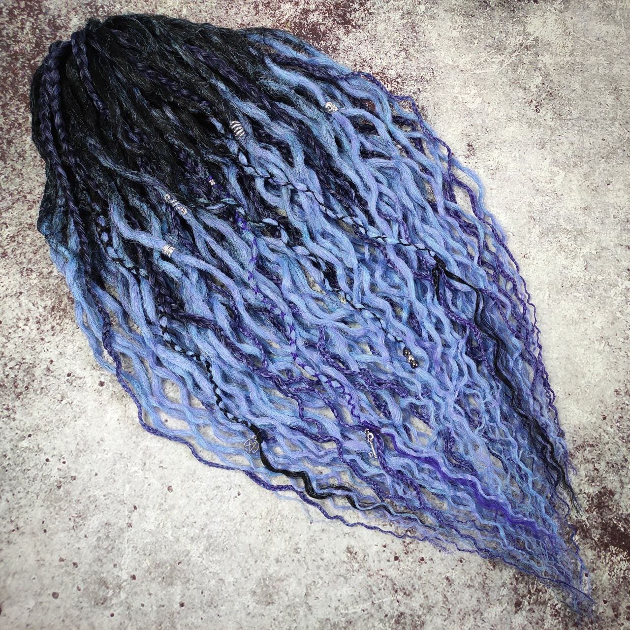 Curly Dreads. Ombre Black to Violet and Purple