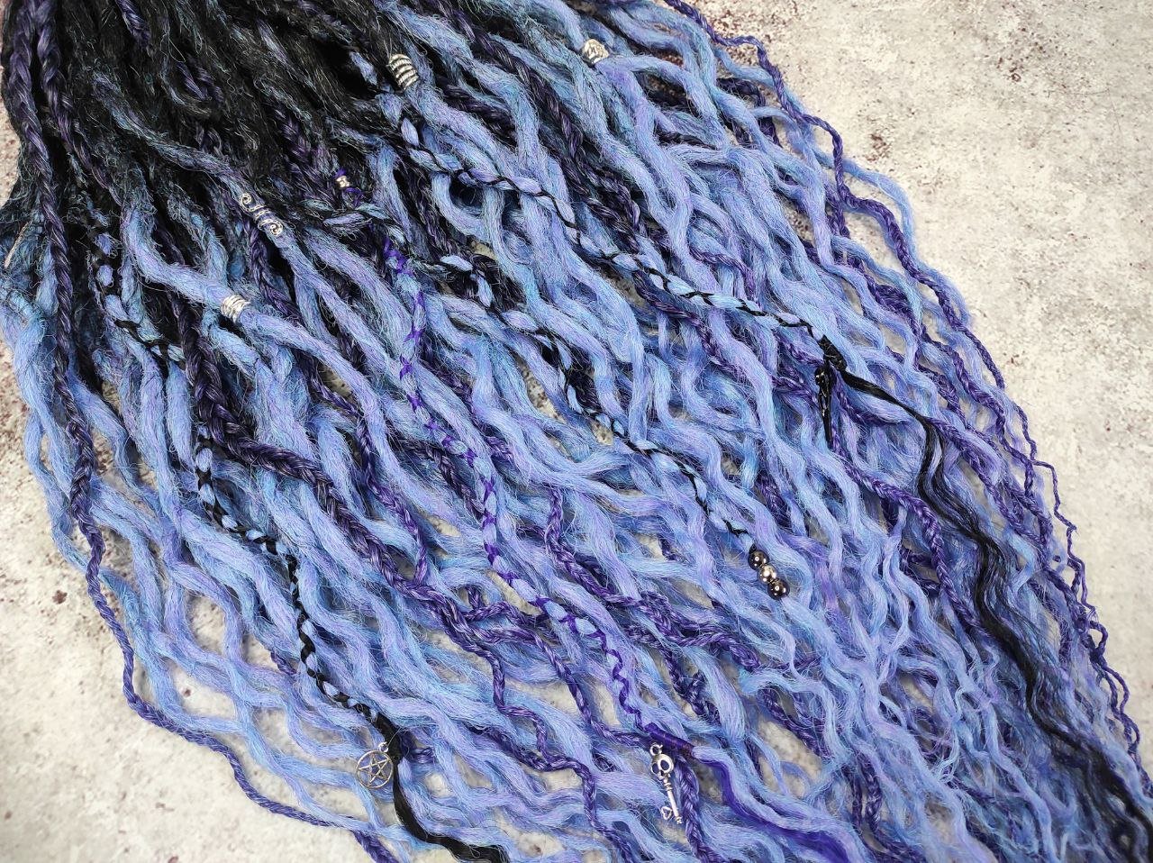 Curly Dreads. Ombre Black to Violet and Purple