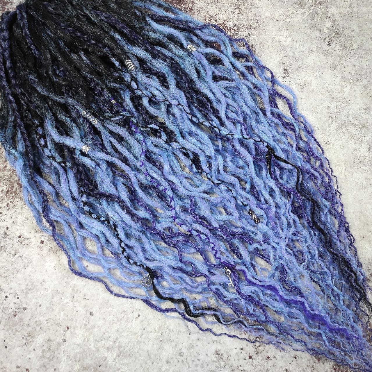 Curly Dreads. Ombre Black to Violet and Purple