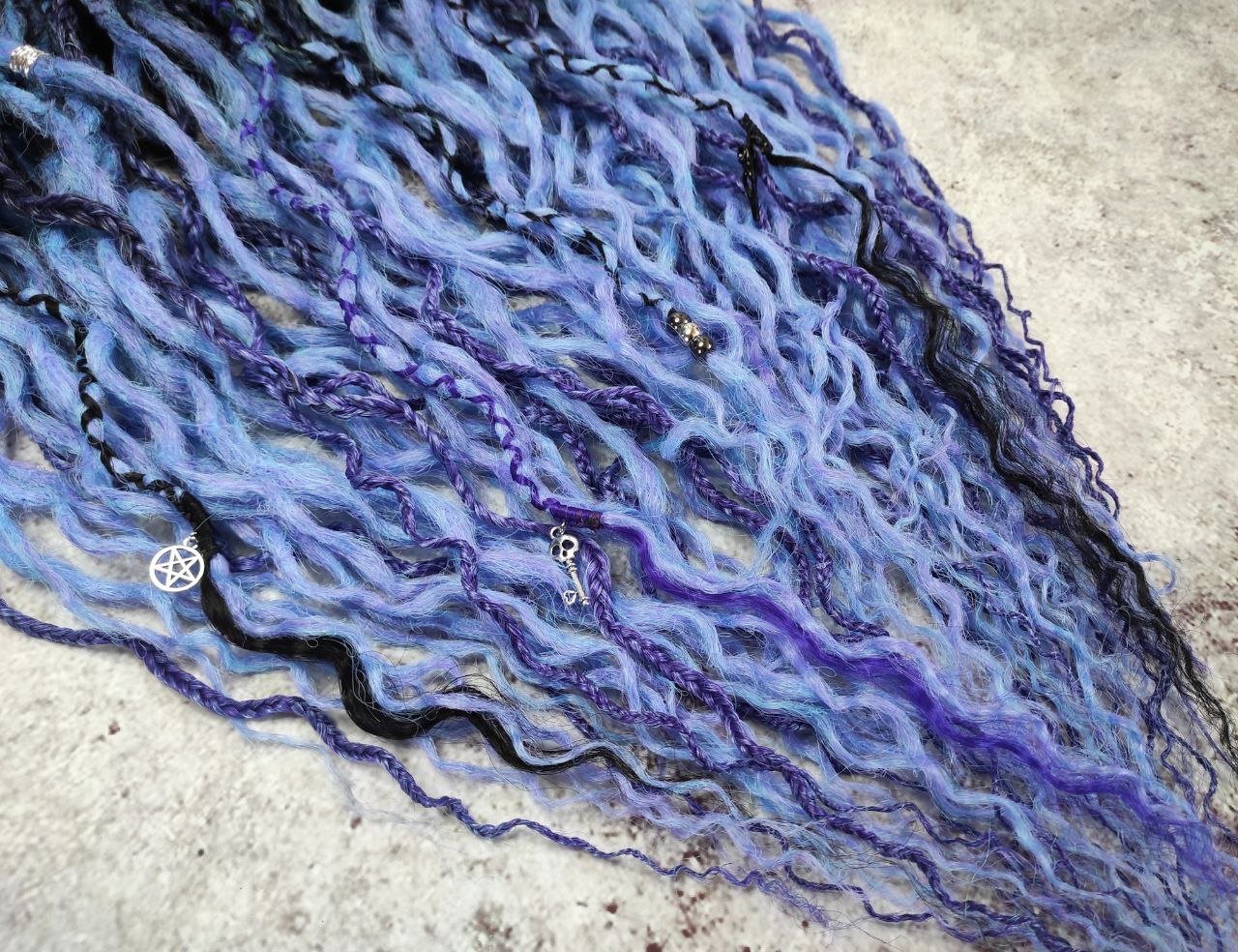 Curly Dreads. Ombre Black to Violet and Purple