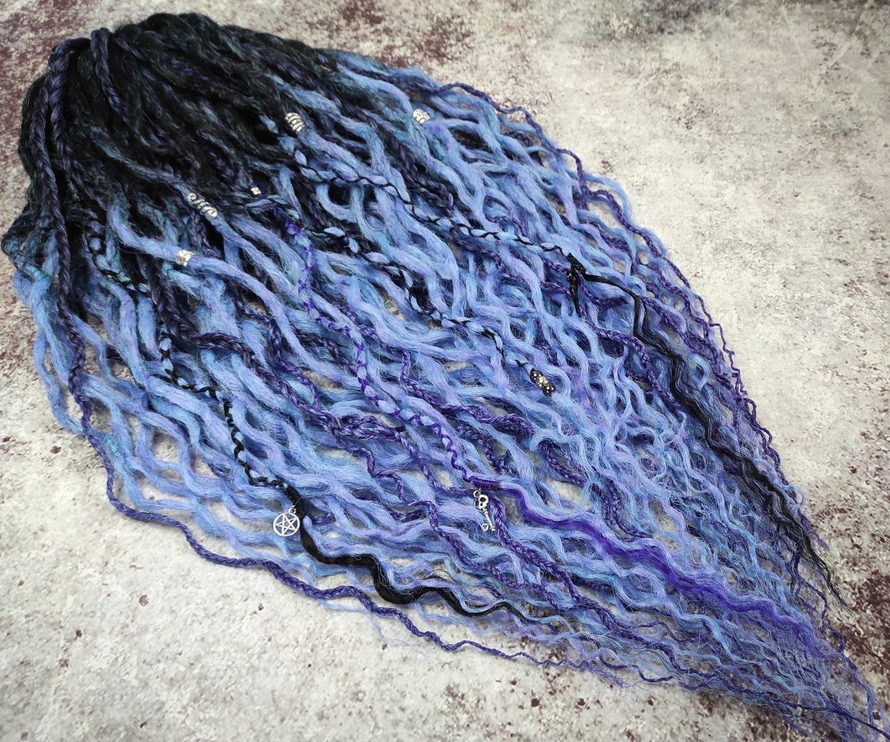 Curly Dreads. Ombre Black to Violet and Purple