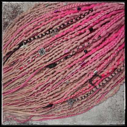 Pink Synthetic Dreads with Goth decorations