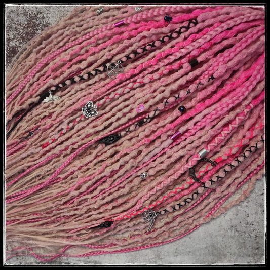 Pink Synthetic Dreads with Goth decorations