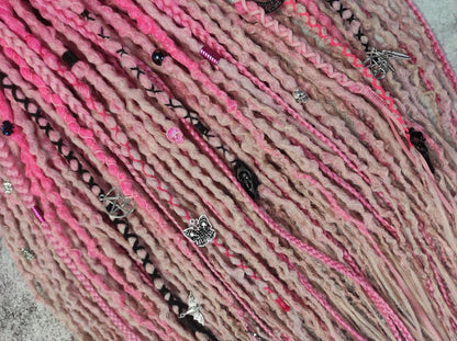 Pink Synthetic Dreads with Goth decorations