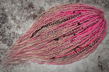 Pink Synthetic Dreads with Goth decorations