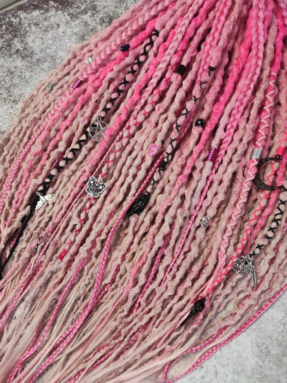 Pink Synthetic Dreads with Goth decorations