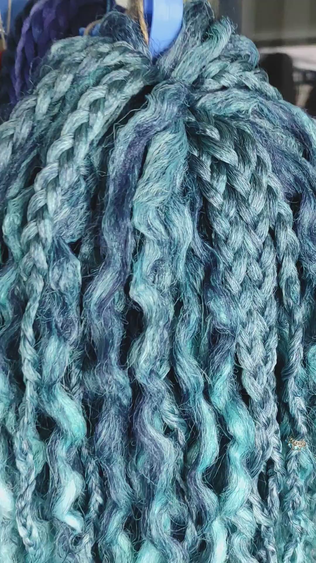 Curly Dreads. Ombre Dark Blue to Mint - Sea Wave Video