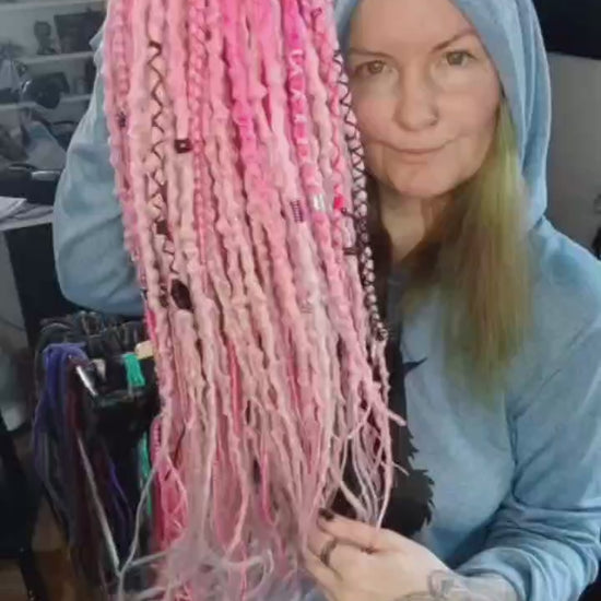 Pink Synthetic Dreads with Goth decorations