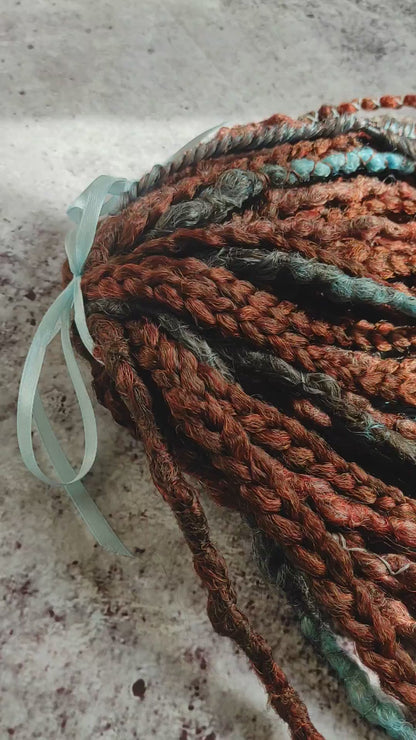 Brown to Red Ginger Gray and Blue Ombre Synthetic Dreads with Curly Braids. Boho/Textured video