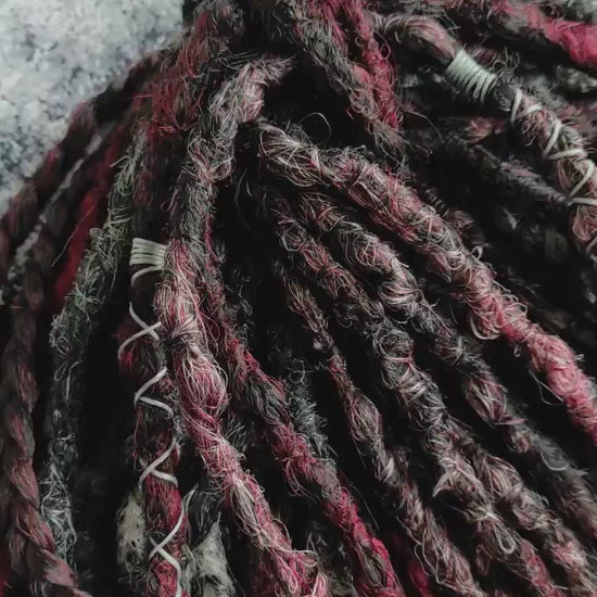 Goth Style Black to Red and Light Gray Ombre Synthetic Dreadlocks video
