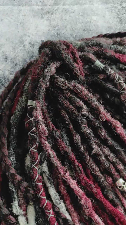 Goth Style Black to Red and Light Gray Ombre Synthetic Dreadlocks video