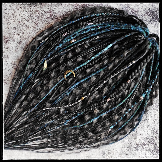 Black and Dark Green Goth Dreads with Curls