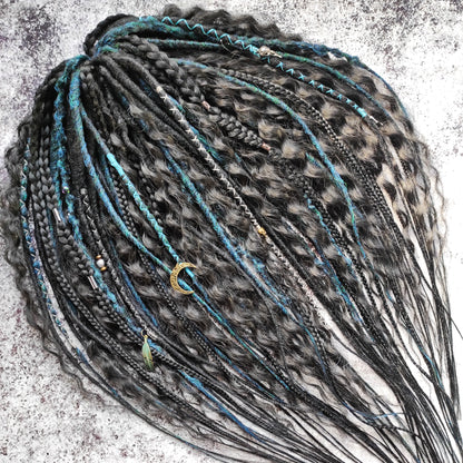 Black and Dark Green Goth Dreads with Curls