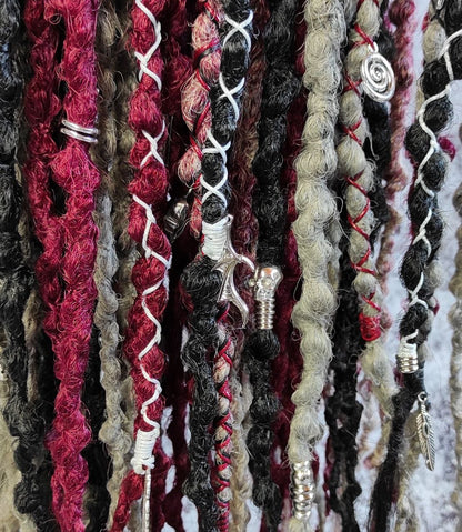 Black and Red with Ombre to Red and Grey Synthetic Dreads