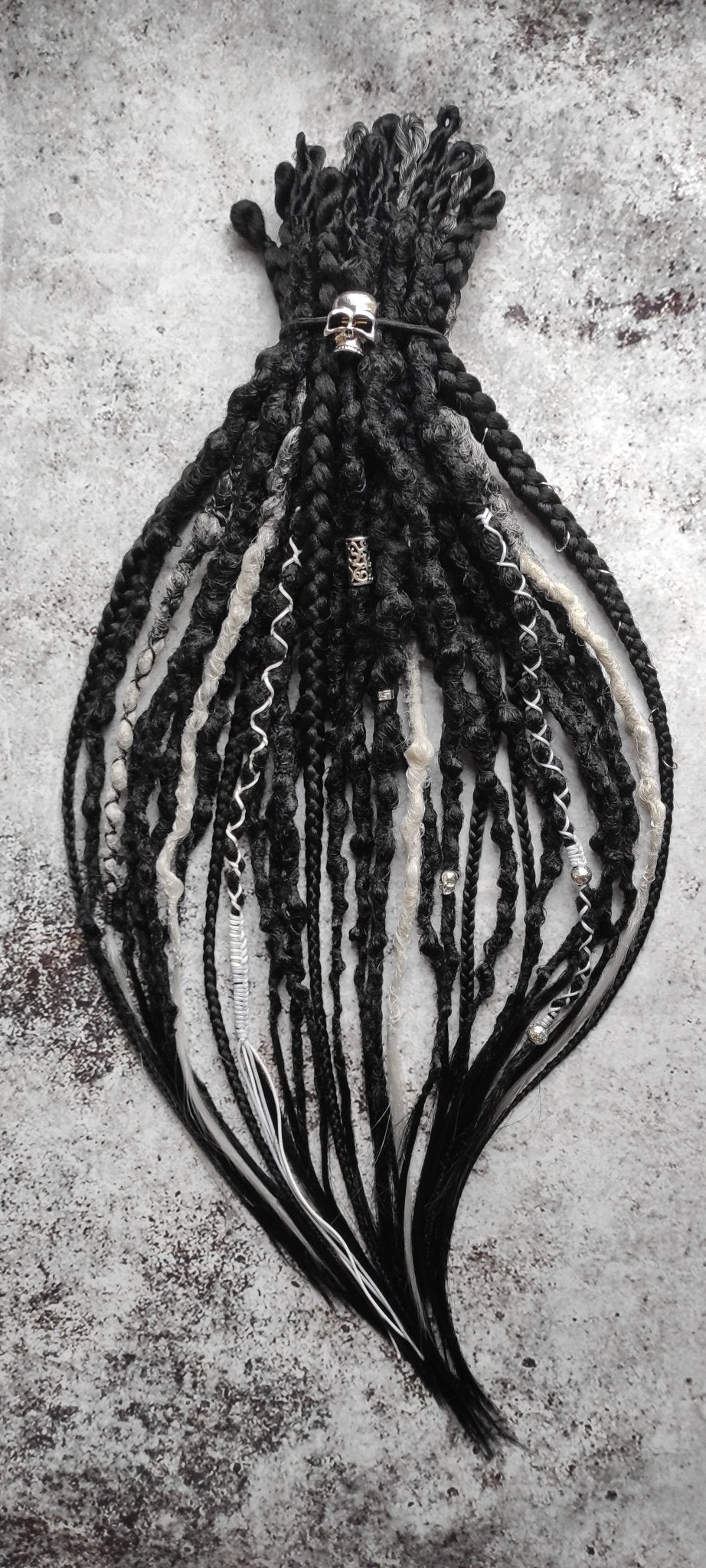 Single Ended Black Solid Dreads with Braids. Custom Synthetic Dreads Extensions